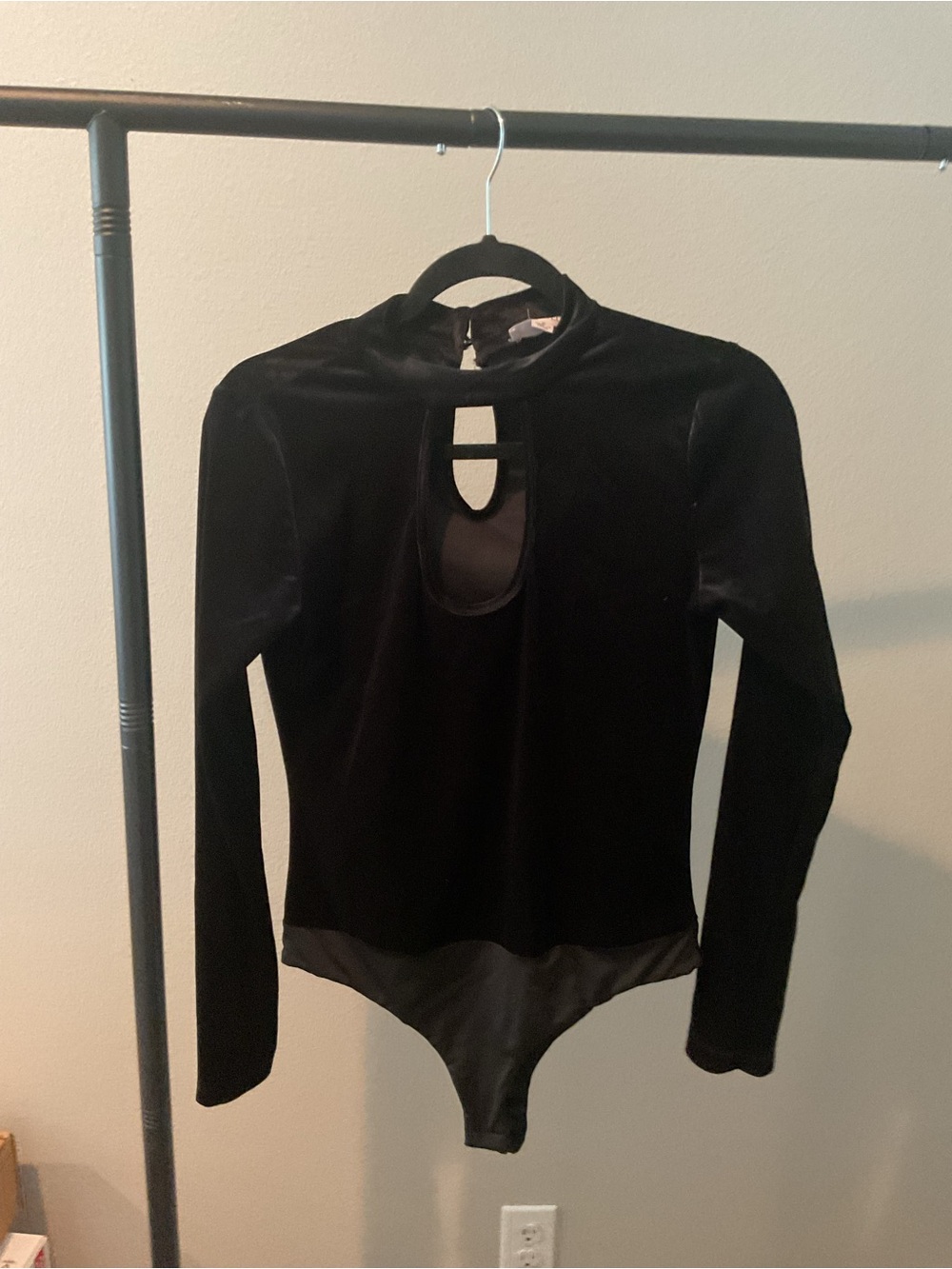 Stella Luce Black Velvet Long Sleeve Bodysuit with Keyhole Detail